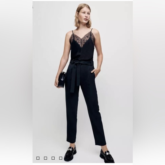 Maje Pantalon Taille Tie Waist Pleated Pants in Marine Blue - Picture 1 of 8